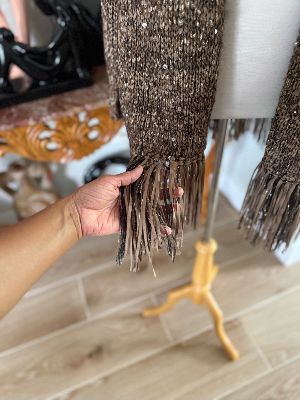 Brunello Cucinelli Brown Marled Fringe Open-Front Cardigan - Picture 4 of 11